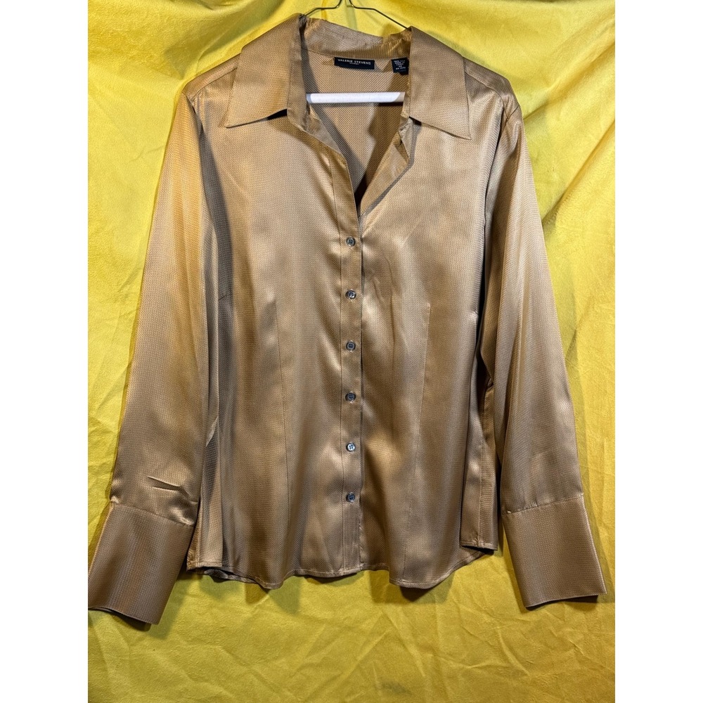 Valerie Stevens Gold Textured Button Down Blouse Long Sleeve Jubilee 1X NWT